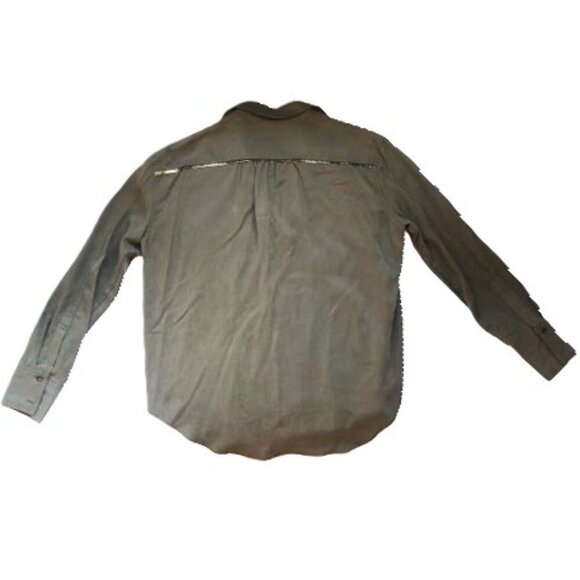 Free People Off Campus Shirt Moss Olive Metallic, utility boho army button down - Picture 14 of 16